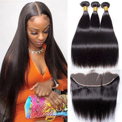 14A Straight Hair 3 Bundles with 13*4 Transparent Ear to Ear Frontal Closure