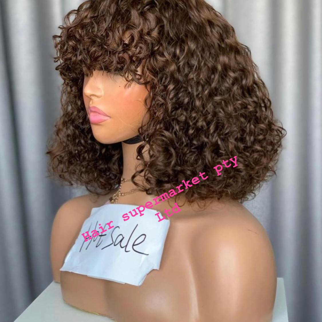 Fringe Curly Bob Natural Black Color Wig