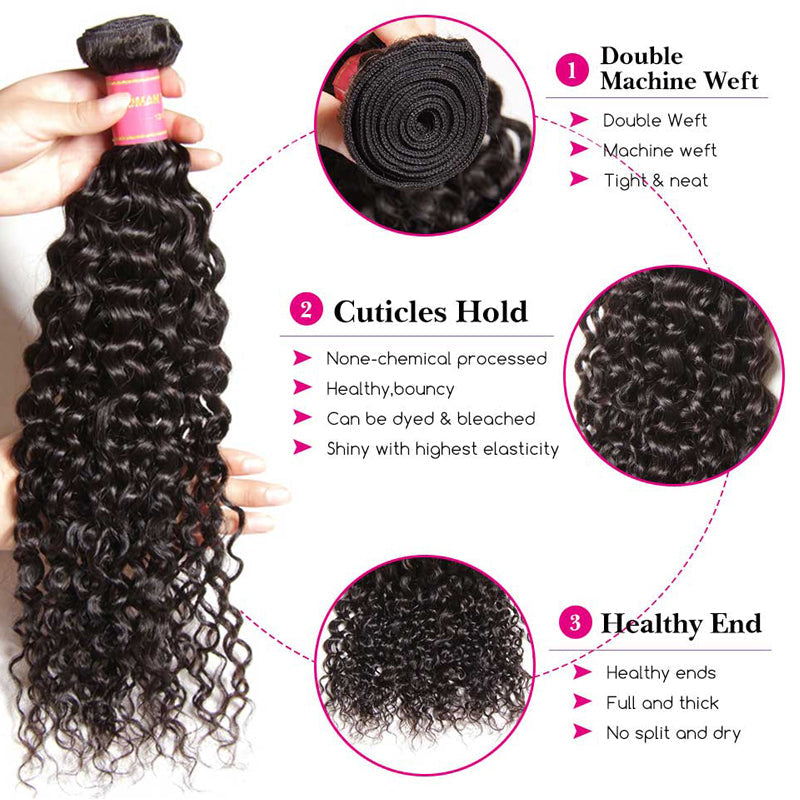 15A Virgin Curly Hair 3 Bundles with 4*4 Lace Closure 100% Human Hair