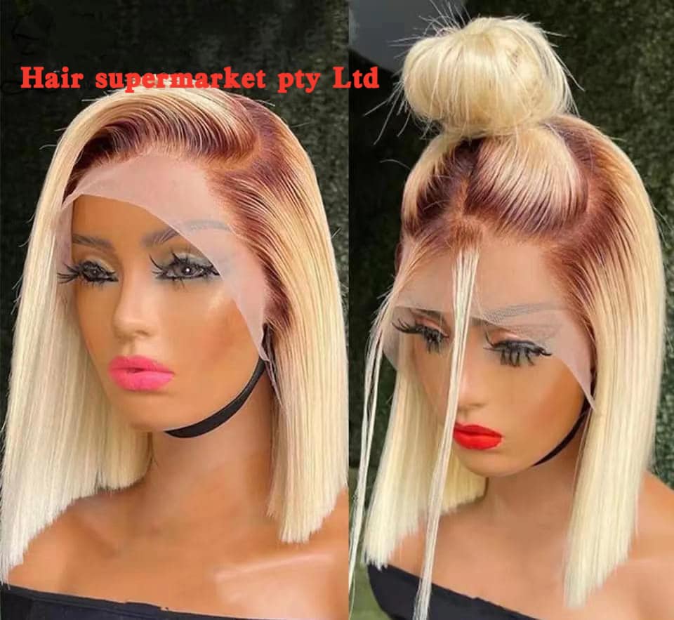 4/613 Blonde Frontal Lace Wig 12 Inches For ReadytoGo Bob Wig Side Part PrePlucked KnotsBleached