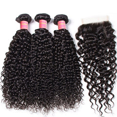 15A Virgin Curly Hair 3 Bundles with 4*4 Lace Closure 100% Human Hair