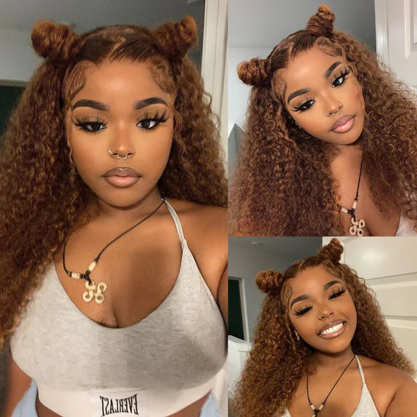 15A 3ways 4x4 Lace Closure Curly Wig 200% destiny Brown Color wig 100% Human Hair