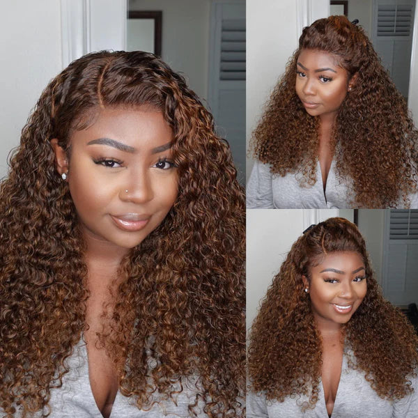 15A 3ways 4x4 Lace Closure Curly Wig 200% destiny Brown Color wig 100% Human Hair