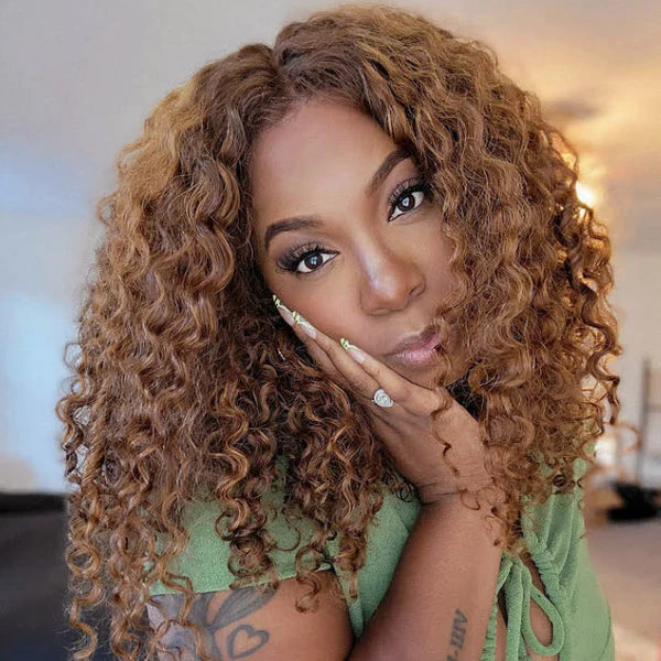 15A 3ways 4x4 Lace Closure Curly Wig 200% destiny Brown Color wig 100% Human Hair