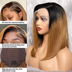 Frontal 1B-30 Color 13x4 Lace Front Straight Bob Wig Human Hair Wig