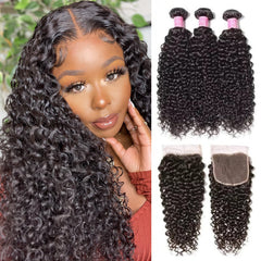 15A Virgin Curly Hair 3 Bundles with 4*4 Lace Closure 100% Human Hair