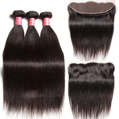 14A Straight Hair 3 Bundles with 13*4 Transparent Ear to Ear Frontal Closure