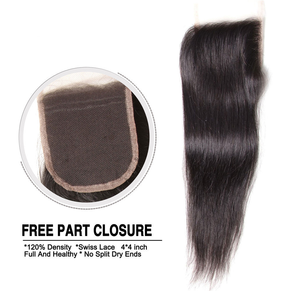 13A Silky Straight 3 Bundles With 4x4 Lace Closure Human Hair Weaves Virgin Silky Straight