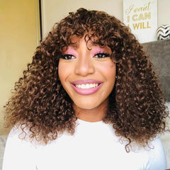 ReadytoGo-Peruvian Virgin Hair Chestnut Brown Color Shaggy Bang Bob Wig