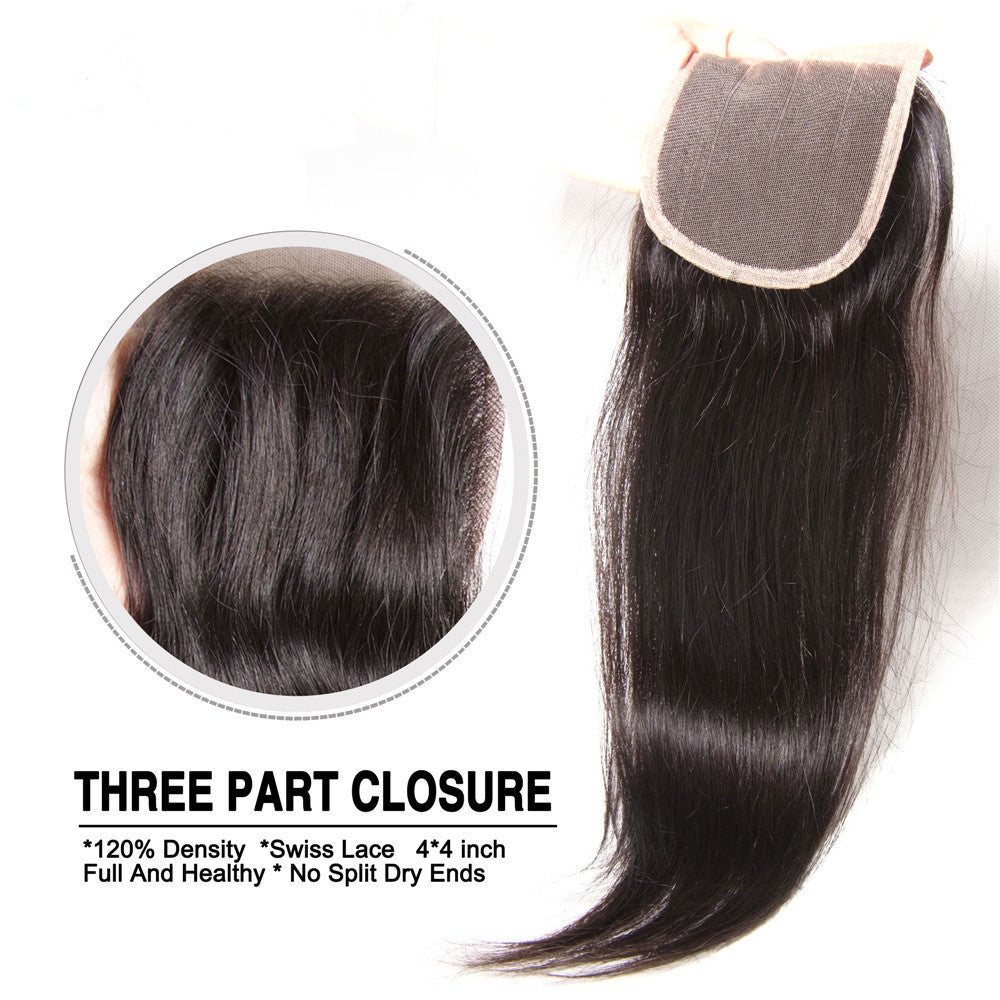 13A Silky Straight 3 Bundles With 4x4 Lace Closure Human Hair Weaves Virgin Silky Straight