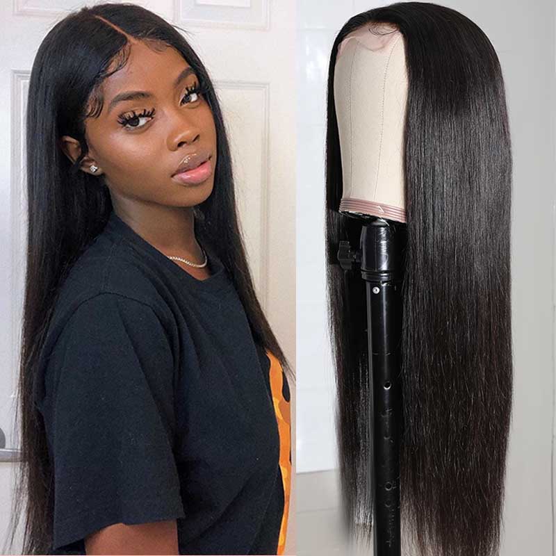 Straight Human Hair 4x4 Lace Part Wig 150% Density Natural Hairline Lace Part Wig Pre Plucked Hairline