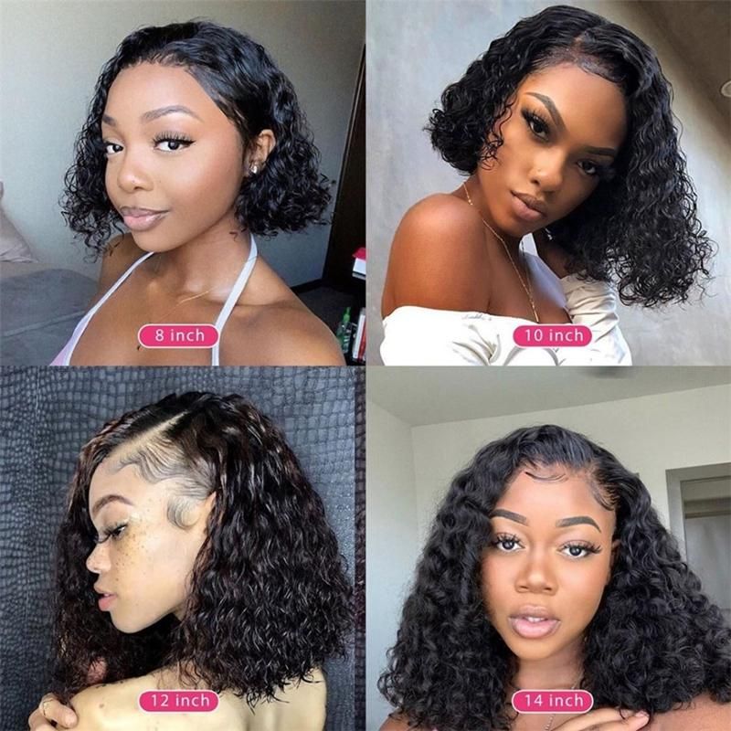 Thick Water Wave Short Bob Wigs 4 By 4 Lace Closure Bob Human Hair Wigs 200% Destiny Volume