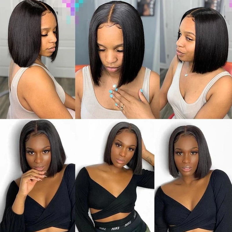 Lace Front 13x4 Bob Wigs Short Straight Human Hair Wigs Middle Part Pre-plucked