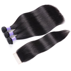 15A Silky Straight Hair 3 Bundles Remy Human Hair with 4x4 Swiss Lace Closure