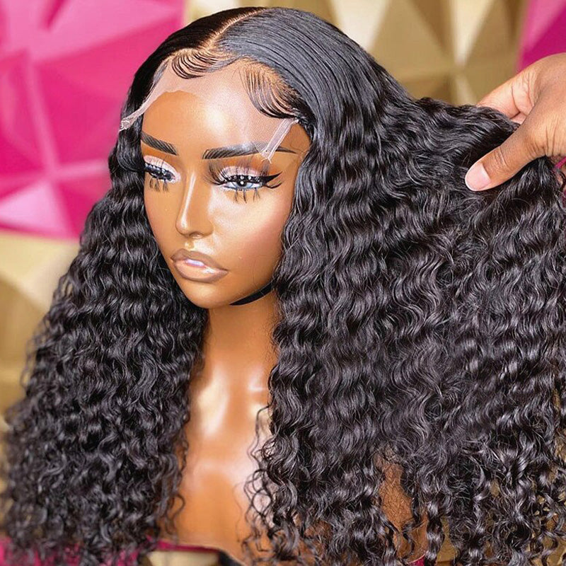 Full Curly Lace Closure Wigs Pre-Plucked Hairline Human Hair Wigs 180% Density