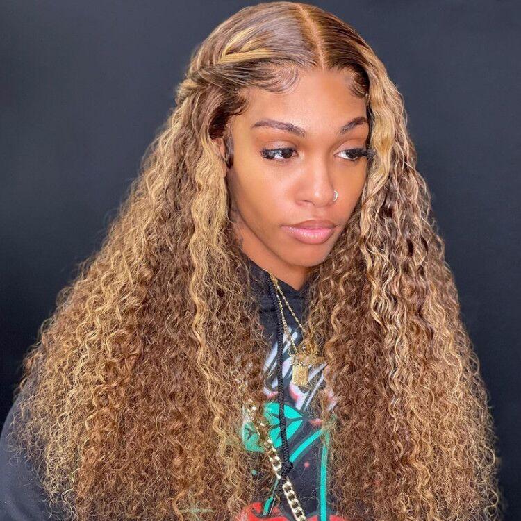 Trendiest Blonde Highlight 13 By 4 T Part Lace Front Wigs Curly Human Hair Wigs