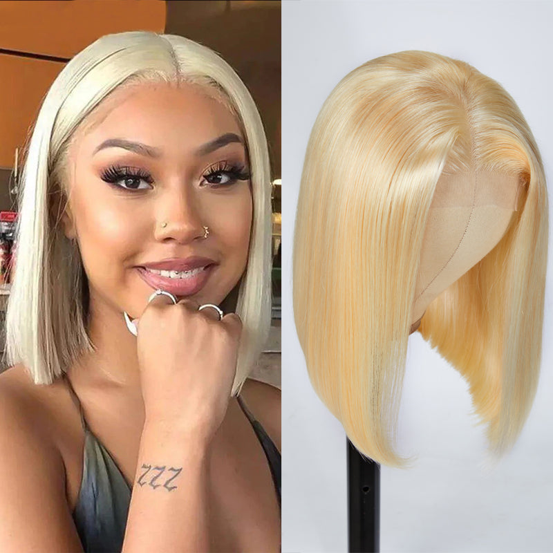 Blonde Color 13X4 Lace Closure Wigs Short Bob Human Hair Wigs