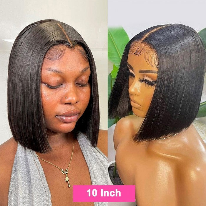 High Quality Blunt Cut 10" Bob Wigs 13x4 Lace Frontal Pre-plucked Human Hair Wigs