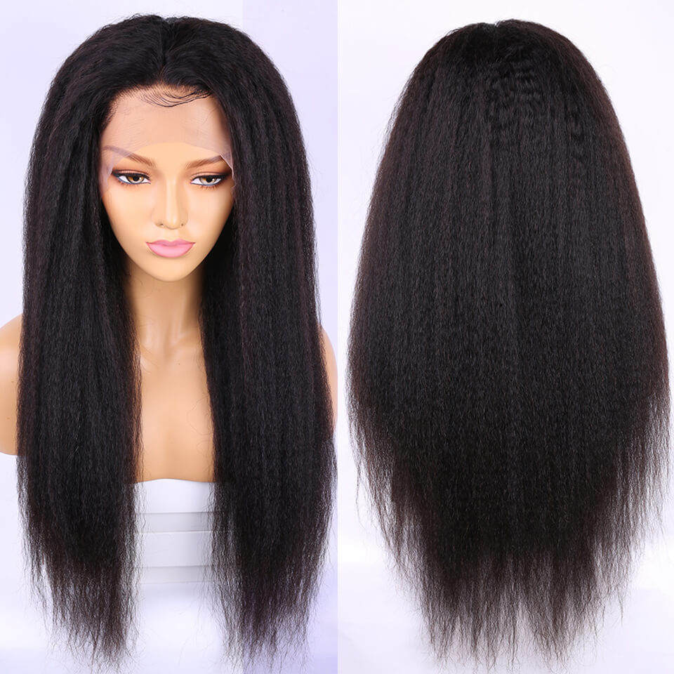 Glueless Kinky Straight 13x4 Lace Frontal Wigs Human Hair Wig