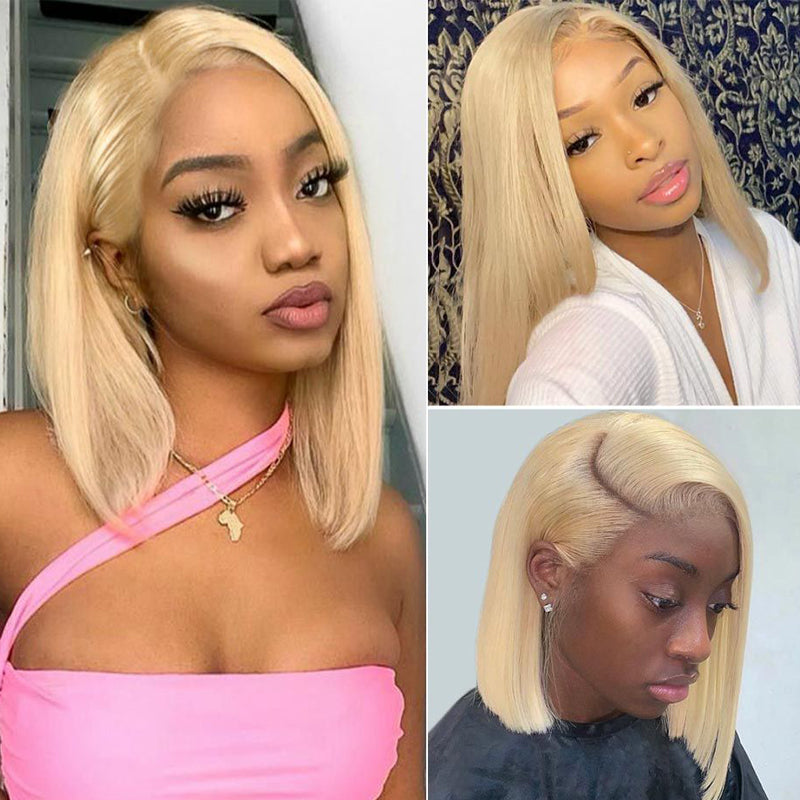 Blonde Color 13X4 Lace Closure Wigs Short Bob Human Hair Wigs