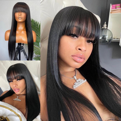 Fringe 250% Destiny Straight Bob Wig Natural Black Color 100% Human Hair