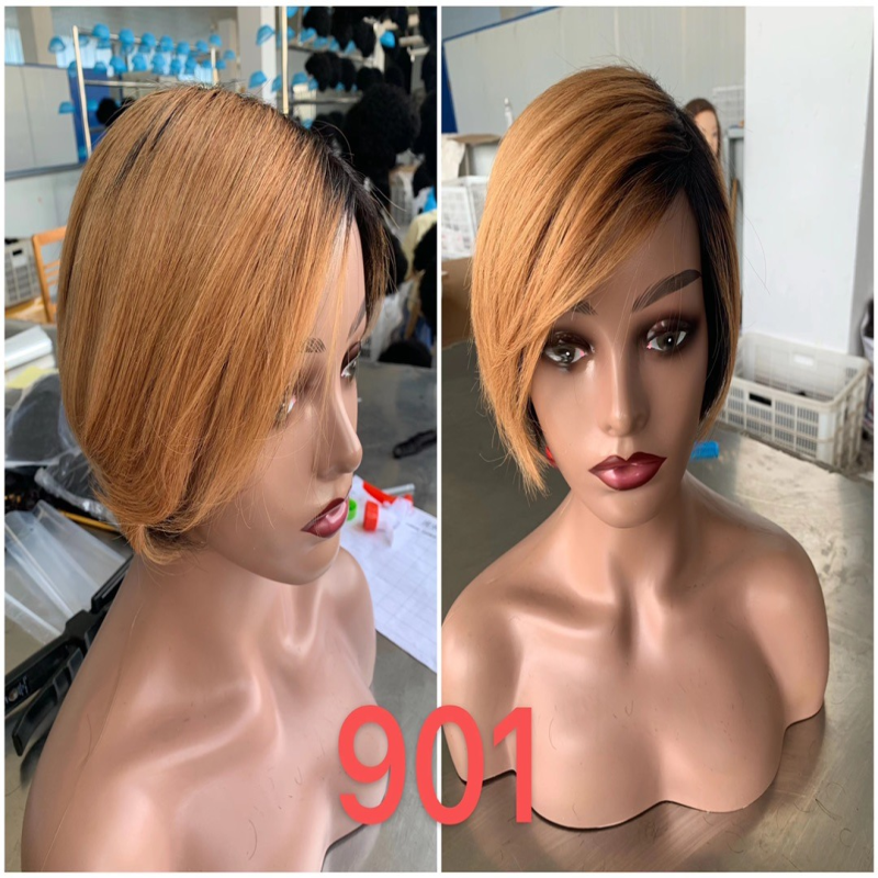 Pixie Wig YBH-901 Short Human Hair 1B-30 color Bob Wig