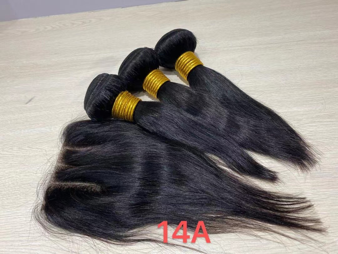 Original Human Hair Straight Hair 3 Bundles with 4X4 Lace Closure