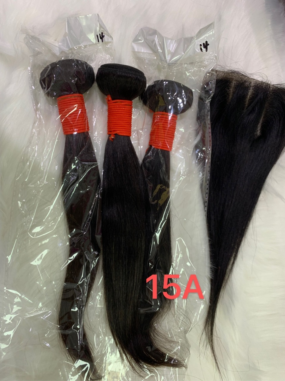 Original Human Hair Straight Hair 3 Bundles with 4X4 Lace Closure