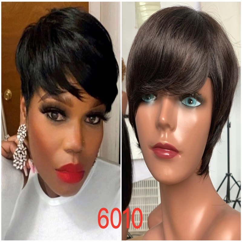 Pixie Wig YBH-6010 Human Hair Natural Black color Boss Lady Wig