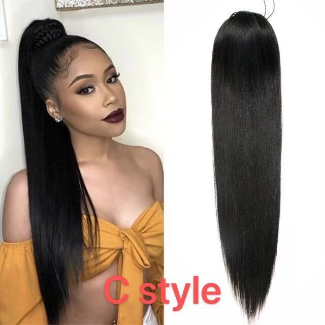 Ponytail 24inches Human Hair Straight & Water Wave Ponytail Hair