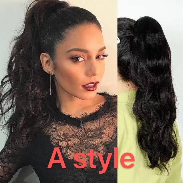 Ponytail 24inches Human Hair Straight & Water Wave Ponytail Hair