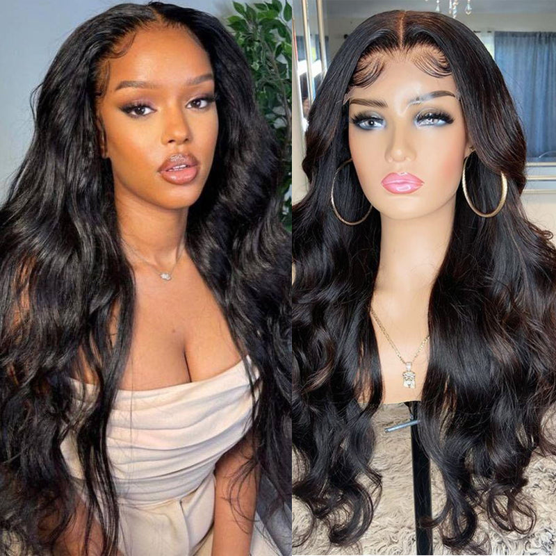 Body Wave 13x4 Invisible Transparent Lace Front Human Hair Wigs Bleached Knots 150% Density