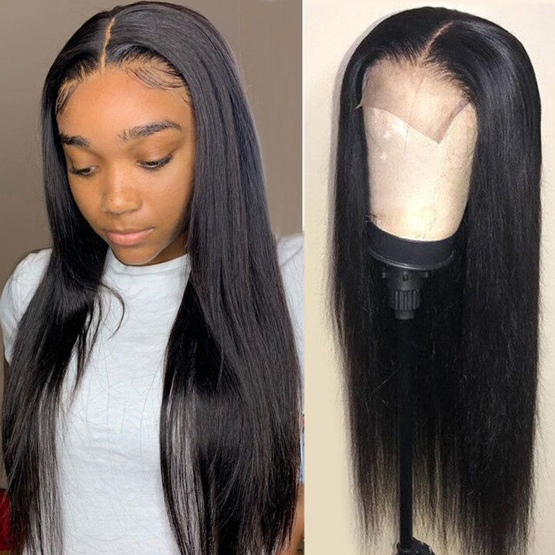 Straight 14A 4X4 Lace Closure Human Hair Wigs Unprocessed Middle Part Lace Part Wig 150% Density