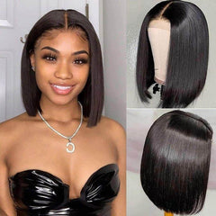 Lace Front 13x4 Bob Wigs Short Straight Human Hair Wigs Middle Part Pre-plucked