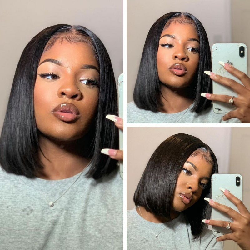 Lace Front 13x4 Bob Wigs Short Straight Human Hair Wigs Middle Part Pre-plucked