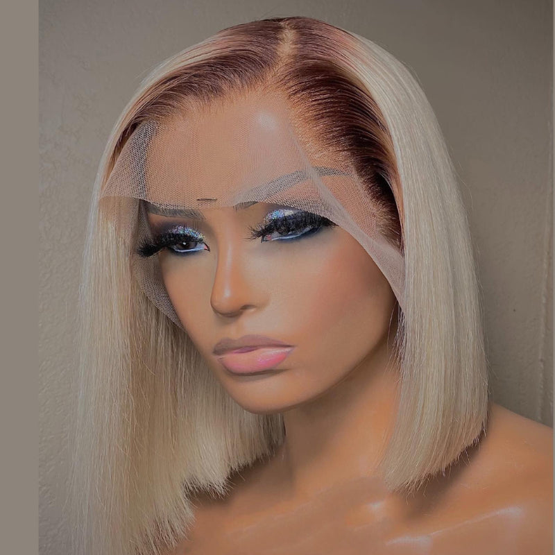 4/613 Blonde Frontal Lace Wig 12 Inches For ReadytoGo Bob Wig Side Part PrePlucked KnotsBleached