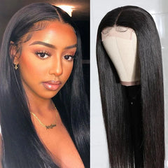 Straight 14A 4X4 Lace Closure Human Hair Wigs Unprocessed Middle Part Lace Part Wig 150% Density