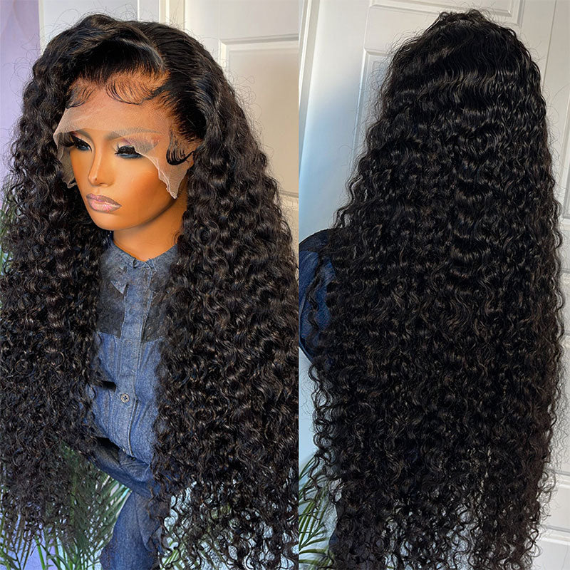 Deep Wave 13x4 Transparent Lace Front Wig Human Hair Curly Glueless