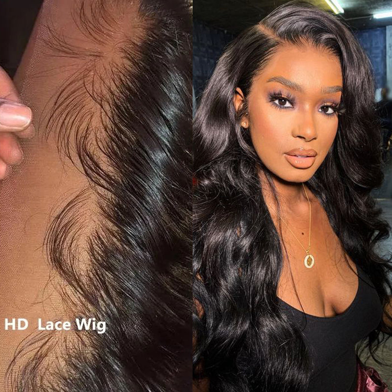 Body Wave 13x4 Invisible Transparent Lace Front Human Hair Wigs Bleached Knots 150% Density