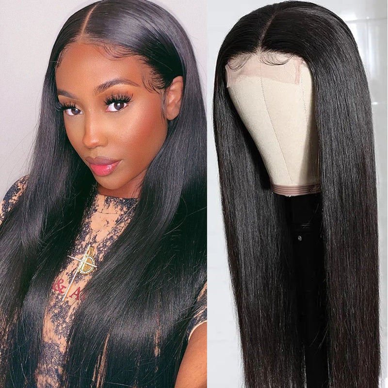 Straight Human Hair 4x4 Lace Part Wig 150% Density Natural Hairline Lace Part Wig Pre Plucked Hairline