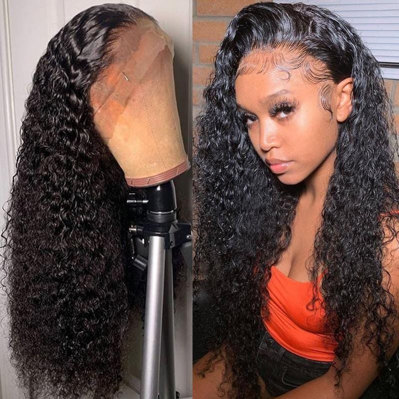 Front Wigs Jerry Curly 13x4 Transparent Lace Front Glueless Lace Wigs 180% Density