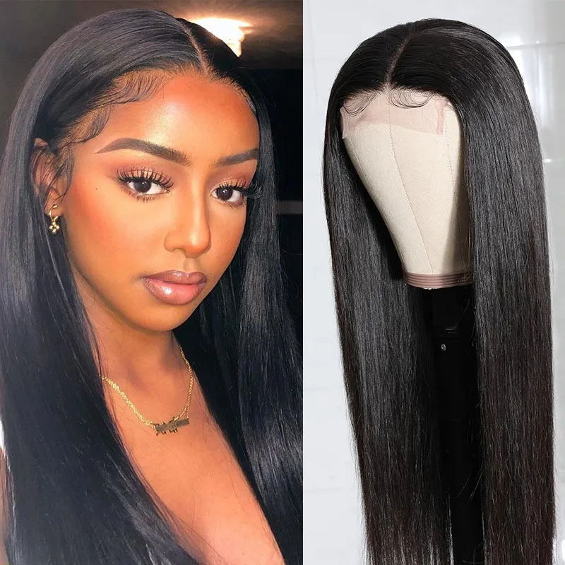 Straight Human Hair 4x4 Lace Part Wig 150% Density Natural Hairline Lace Part Wig Pre Plucked Hairline