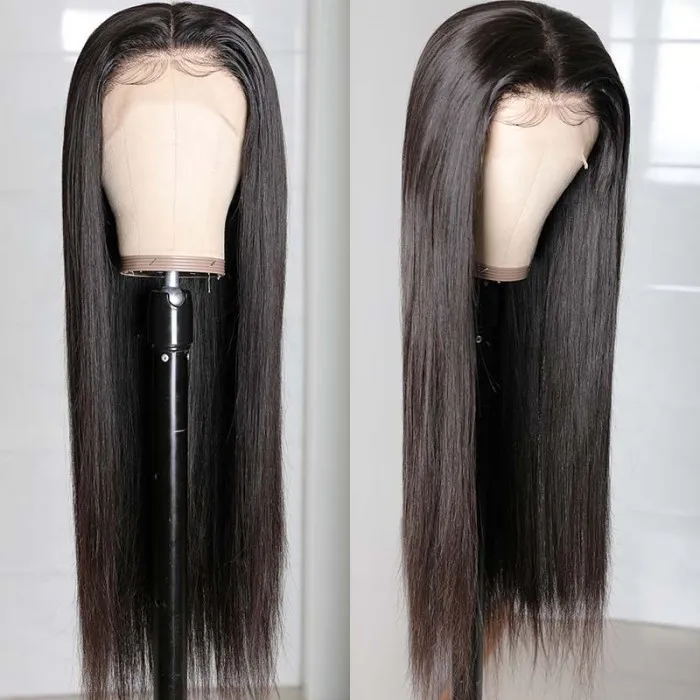 Frontal Silk Straight 13x4 Lace Wigs Human Hair Natural Black Color 150% 180% Density