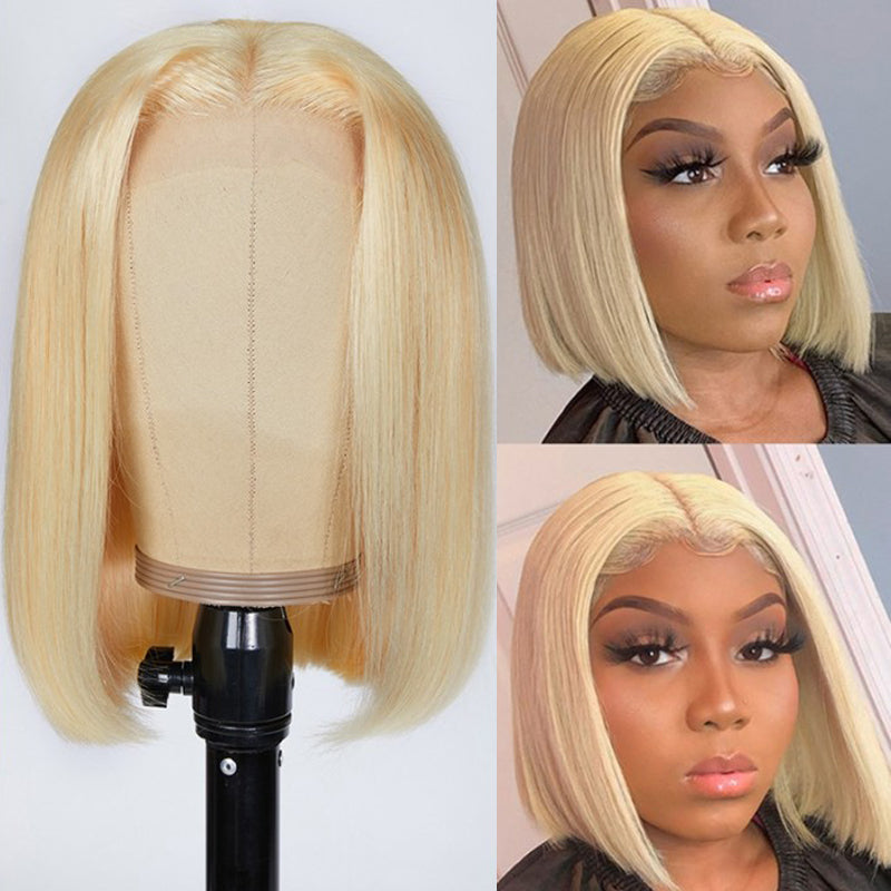 Blonde Color 13X4 Lace Closure Wigs Short Bob Human Hair Wigs