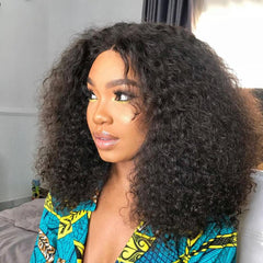 Kinky Curl Closure Lace Wig Bob Wig 100% Human Hair 14''