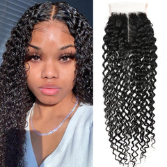 Black Curly Brazilian Hair 4x4 Free Part Lace Closure Pre-Plucked With Virgin Human Hair