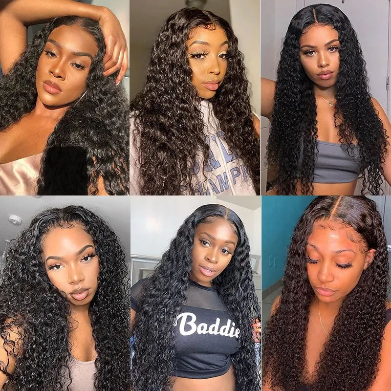 Bouncy Jerry Curly 4x4 Lace Closure Hand Tied Lace Part Wigs 150% Density