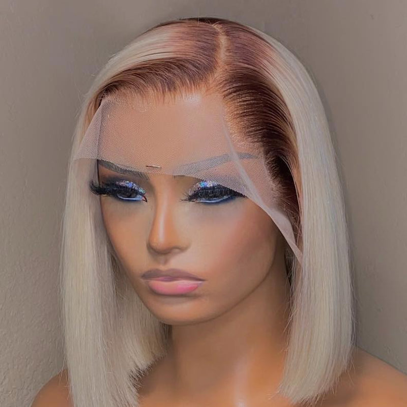 4/613 Blonde Frontal Lace Wig 12 Inches For ReadytoGo Bob Wig Side Part PrePlucked KnotsBleached