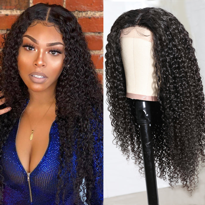 Bouncy Jerry Curly 4x4 Lace Closure Hand Tied Lace Part Wigs 150% Density