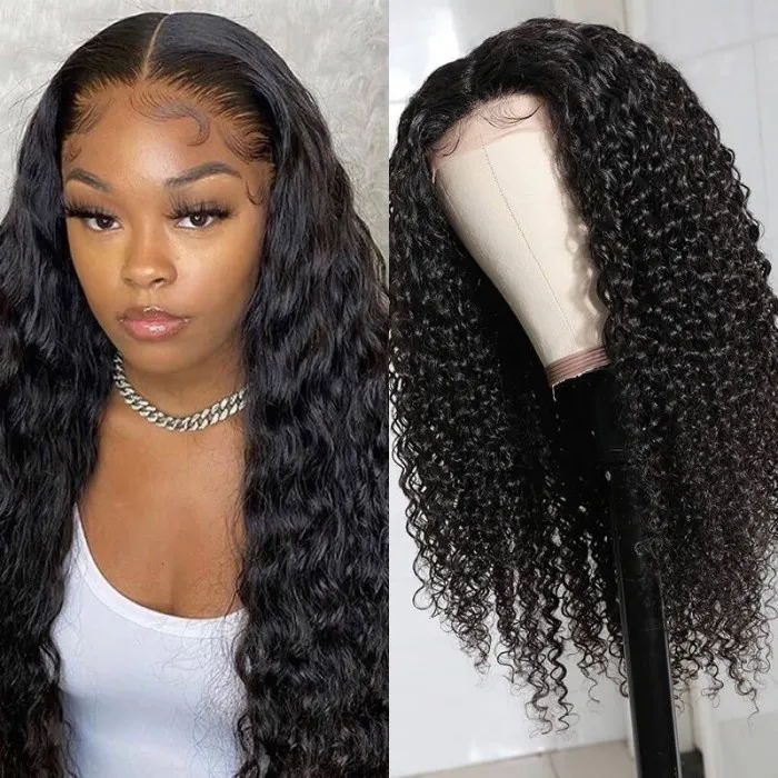 Bouncy Jerry Curly 4x4 Lace Closure Hand Tied Lace Part Wigs 150% Density